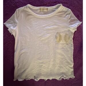 Altar'd State Ivory Ribbed Cropped Short Sleeve Top Medium Cute New